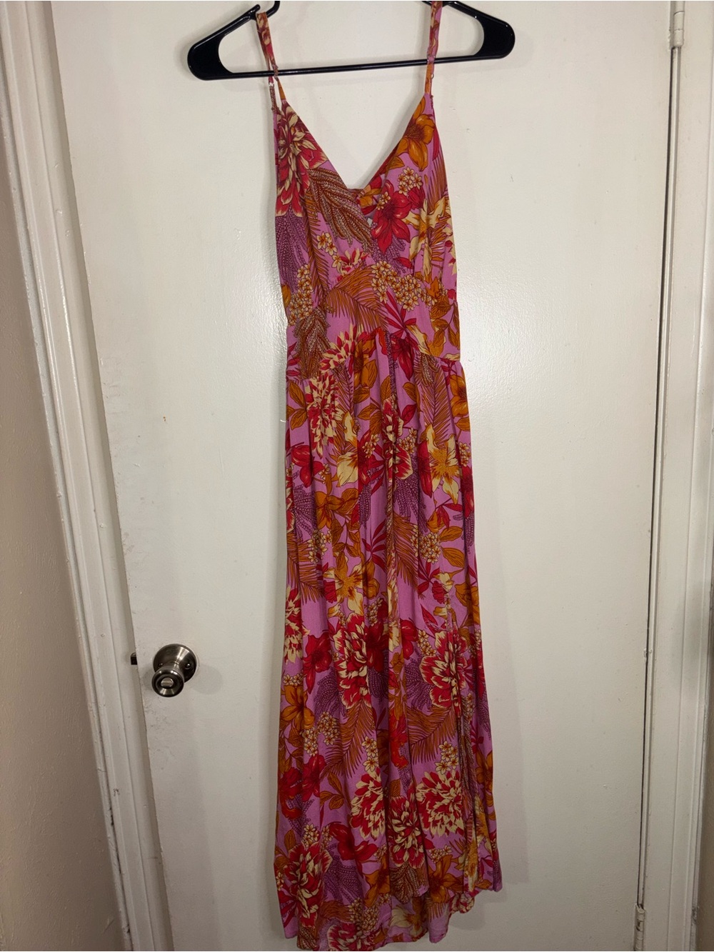 Jessica Simpson Pink Floral V-Neck Spaghetti Strap Maxi Dress